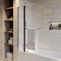 1800 x 800 Rutland Single Ended Square Bath with Front Panel & Hinged 6mm Chrome Bath Screen with Fixed Panel & Towel Rail