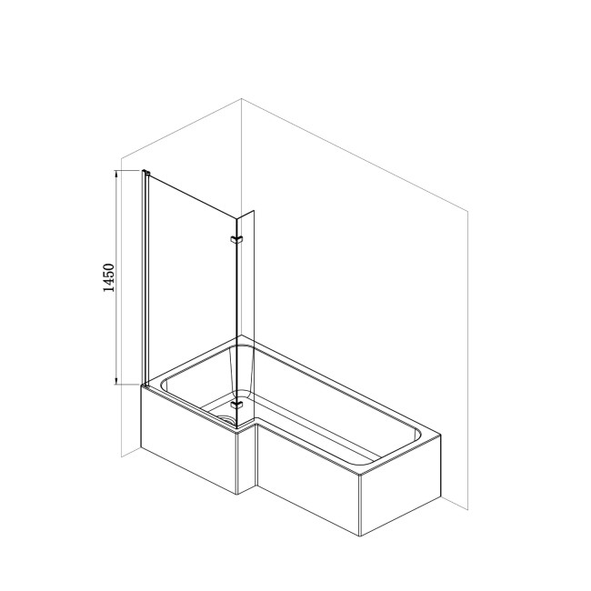 L Shape Shower Bath Left Hand with Front Panel & Chrome Bath Screen 1700 x 850mm - Lomax