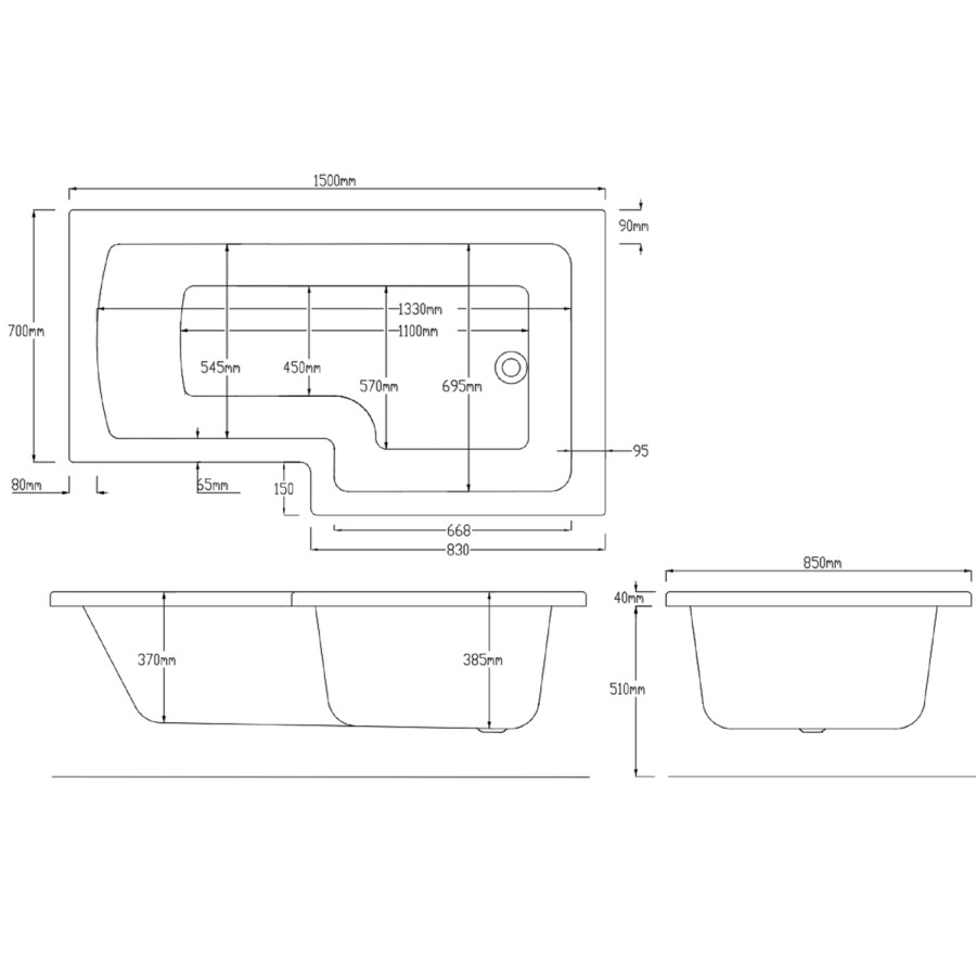 1500mm Left Hand Black Shower Bath Suite with Toilet Basin & Panels - Lomax