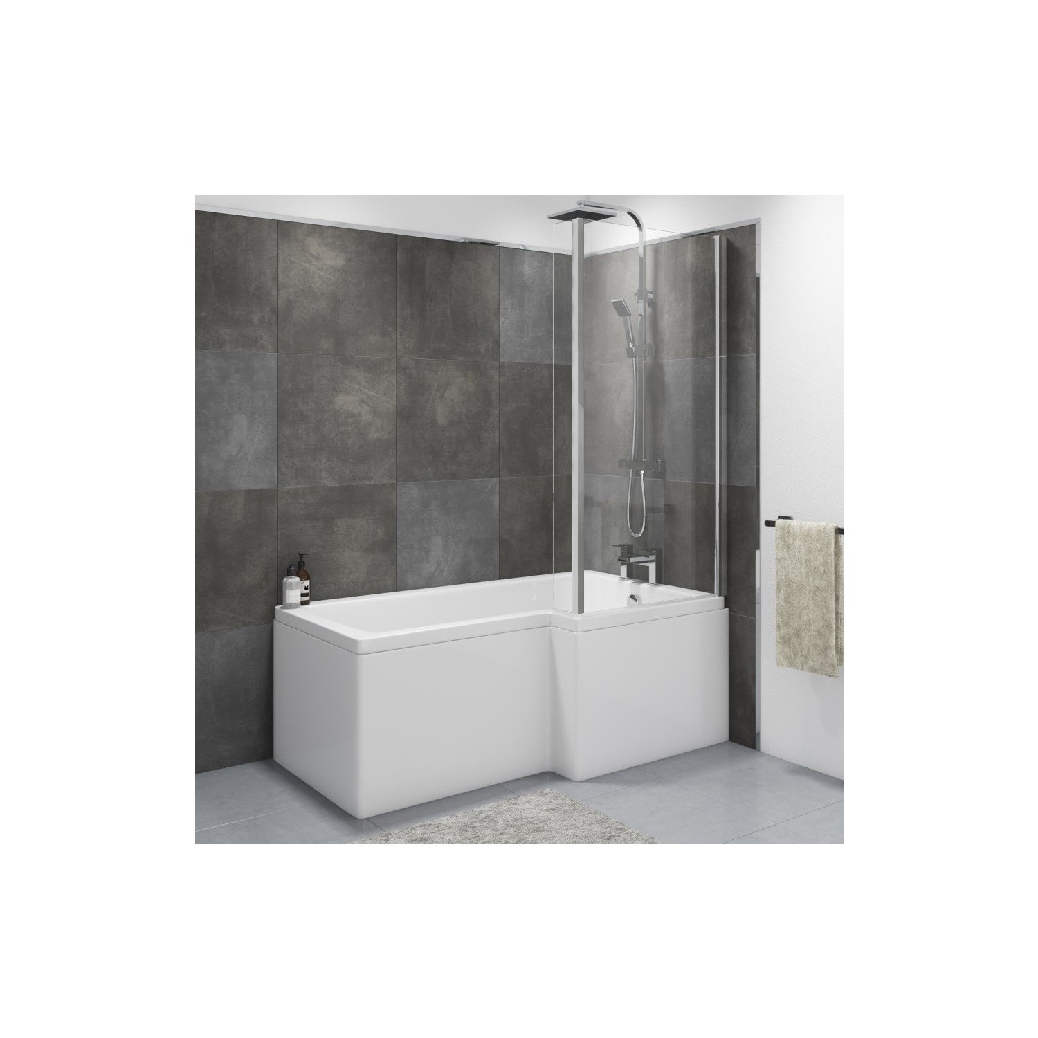 Lomax Right Hand L Shape Bath with Front Panel and Screen - 1500 x ...