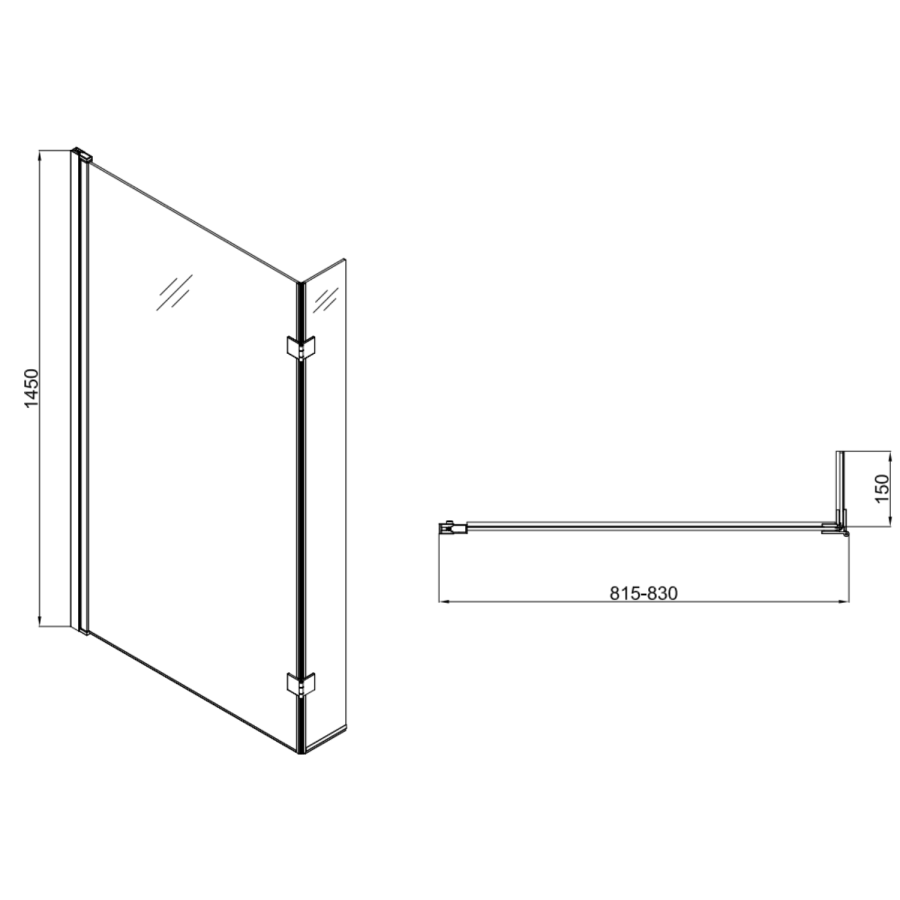 L Shape Shower Bath Left Hand with Front Panel & Chrome Bath Screen 1500 x 850mm - Lomax