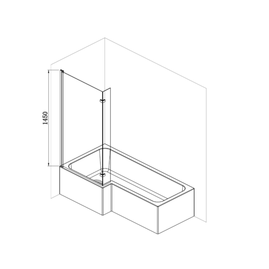 Lomax 1500 x 850 L Shaped Shower Bath Right Hand with Front Panel and Chrome Bath Screen