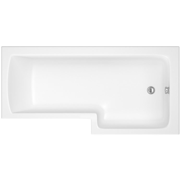 Lomax 1500 x 850 L Shaped Shower Bath Right Hand with Front Panel and Chrome Bath Screen