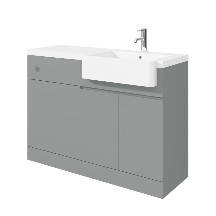 Bali Matt Grey Toilet and Basin Vanity Combination Unit and Right Hand L Shape Bath Suite 