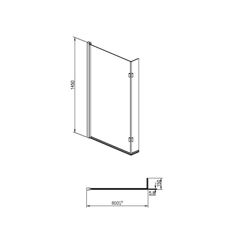 L Shape Shower Bath Right Hand with Front Panel & Black Bath Screen 1700 x 850mm - Lomax