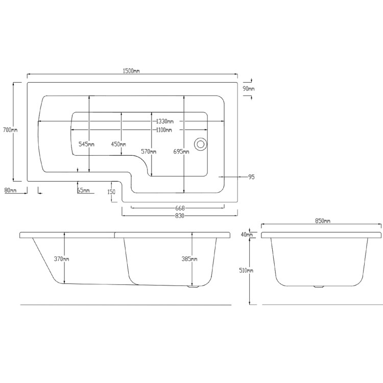 1500mm Right Hand Black Shower Bath Suite with Toilet Basin & Panels - Lomax