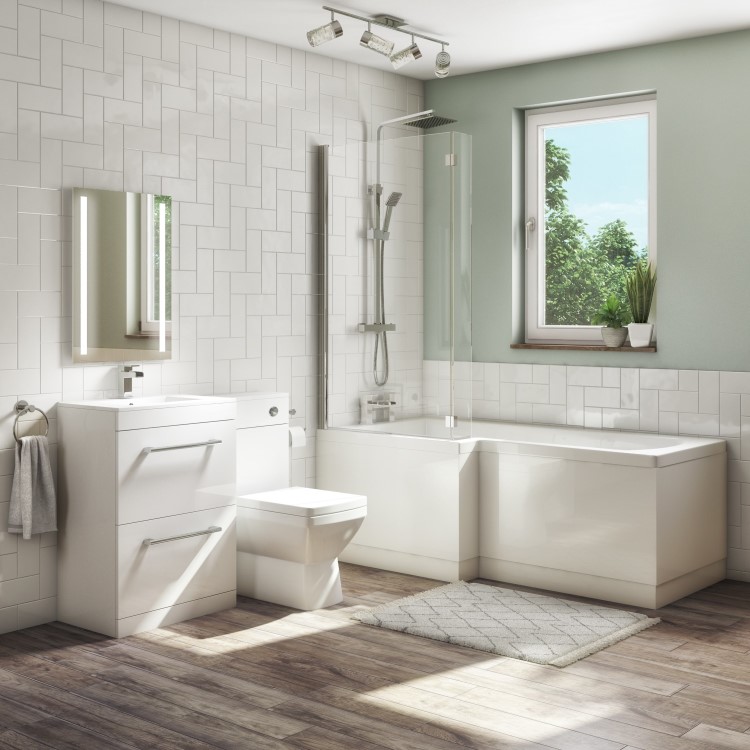 1700mm L Shaped Bath Suite with Toilet & Basin Combination Unit - Left Hand - Ashford