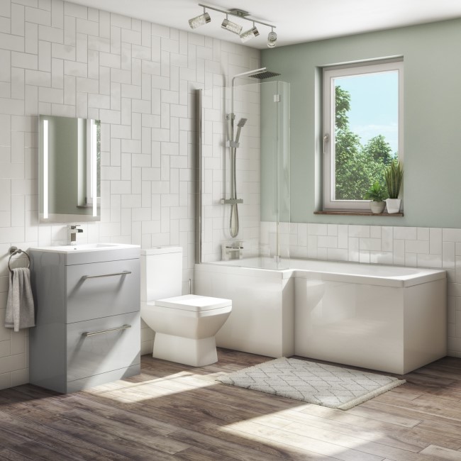 1700mm L Shaped Bath Suite with 600mm Vanity Unit and Basin & Toilet - Ashford 