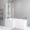L Shape Shower Bath Left Hand with Front Panel &amp; Chrome Bath Screen 1700 x 850mm - Lomax