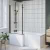 L Shape Shower Bath Left Hand with Front Panel &amp; Black Bath Screen 1700 x 850mm - Lomax