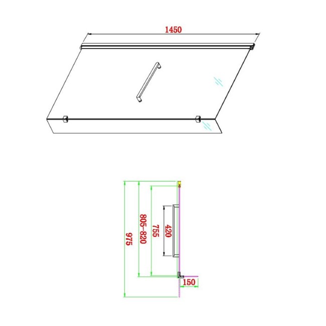 Lomax 1500 x 850 L Shaped Shower Bath Left Hand with Front Panel & Matt Black Bath Screen with Towel Rail