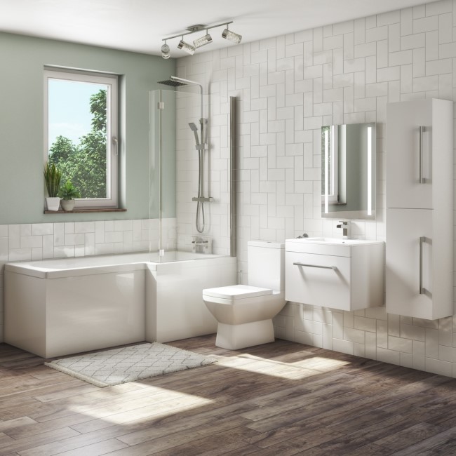 1700mm L Shaped Bath Suite with 600mm Wall Hung  Vanity Unit with Basin & Toilet - Right Hand - Ashford