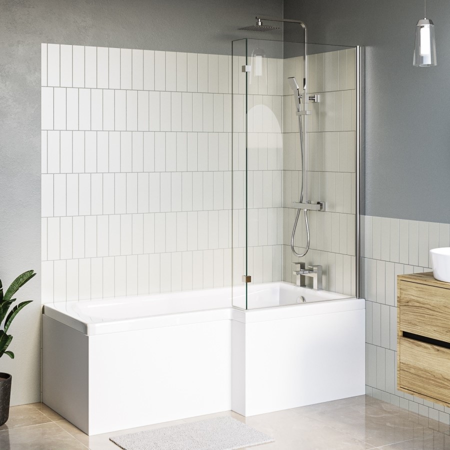 1700mm Right Hand L Shaped Shower Bath Suite with Toilet and Sink Unit & Chrome Fittings - Lomax