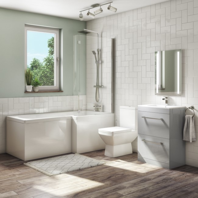 1700mm L Shaped Bath Suite - 600mm Vanity Unit with Basin & Toilet - Grey - Right  Hand - Ashford