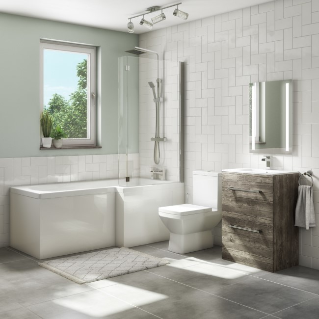 1700mm L Shaped Bath Suite with 600mm Vanity Unit and Basin & Toilet - Right Hand - Ashford