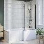 L Shape Shower Bath Right Hand with Front Panel & Black Bath Screen with Towel Rail 1700 x 850mm - Lomax