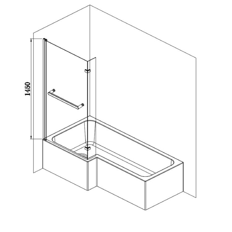 Grade A2 - L Shape Shower Bath Right Hand with Front Panel & Black Bath Screen with Towel Rail 1700 x 850mm - Lomax