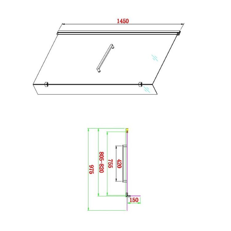 Grade A2 - L Shape Shower Bath Right Hand with Front Panel & Black Bath Screen with Towel Rail 1700 x 850mm - Lomax