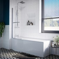P Shape Shower Bath Left Hand with Front Panel & Chrome Bath Screen 1700 x 850mm - Portland