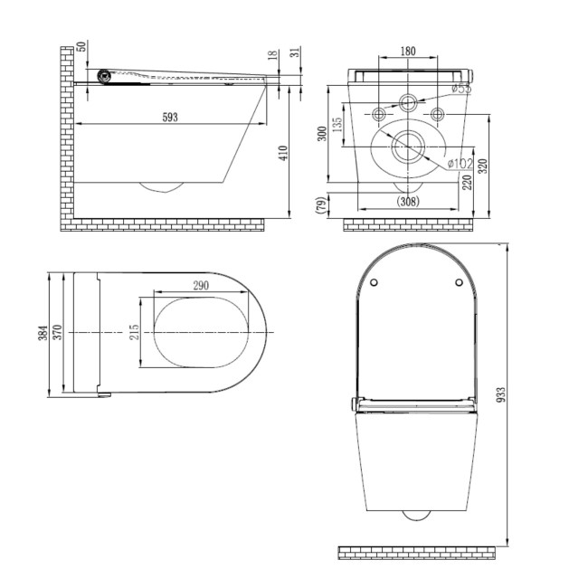 Wall Hung Smart Bidet Japanese Toilet & Grohe Frame Cistern and Chrome Flush Plate - Purificare