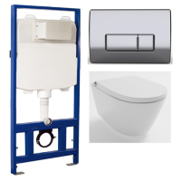 Wall Hung Smart Bidet Japanese Toilet & 1160mm Frame Cistern and Chrome Pneumatic Flush Plate - Purificare