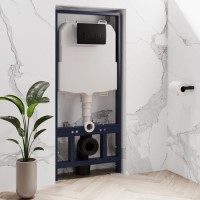 Concealed Cistern 1170mm Pneumatic Frame with Matt Black Flush Plate - Elira