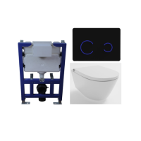 Wall Hung Smart Bidet Japanese Toilet & 820mm Frame Cistern and Black Sensor Flush Plate - Purificare