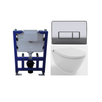 Wall Hung Smart Bidet Japanese Toilet & 820mm Frame Cistern and Chrome Pneumatic Flush Plate - Purificare