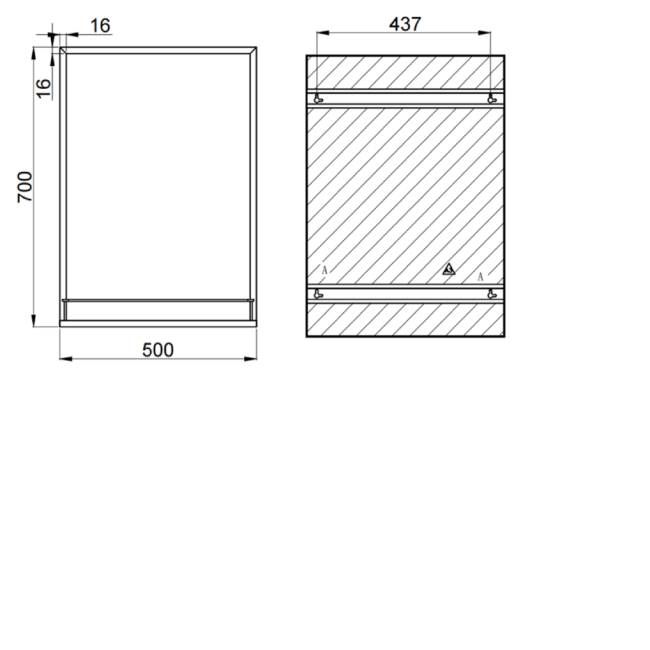 Rectangular Black Mirror with Shelf - 50 x 70cm - Iona