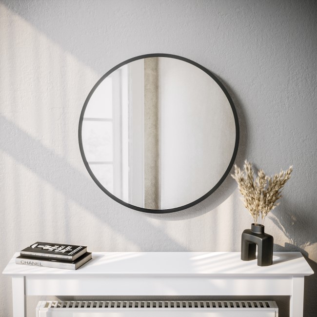 Round Black Wall Mirror - 60cm - Alcor