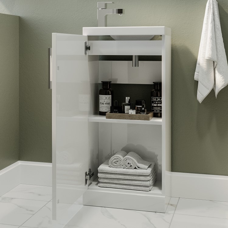 400mm White Cloakroom Freestanding Vanity Unit with Basin and Chrome Handle - Ashford