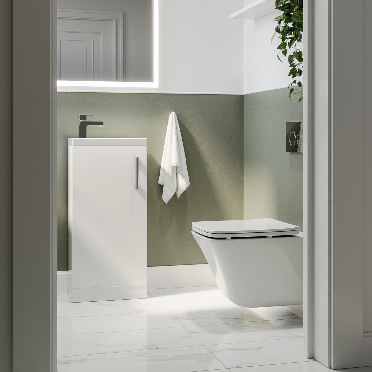 400mm White Cloakroom Freestanding Vanity Unit with Basin and Chrome Handle - Ashford