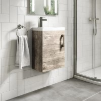 Grade A1 - 400mm Wood Effect Wall Hung Cloakroom Vanity Unit with Basin - Ashford