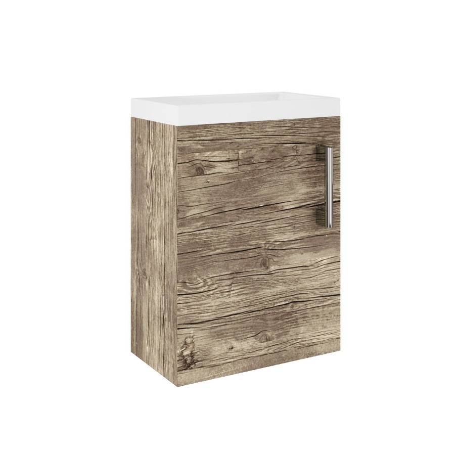 Grade A1 - 400mm Wood Effect Wall Hung Cloakroom Vanity Unit with Basin - Ashford
