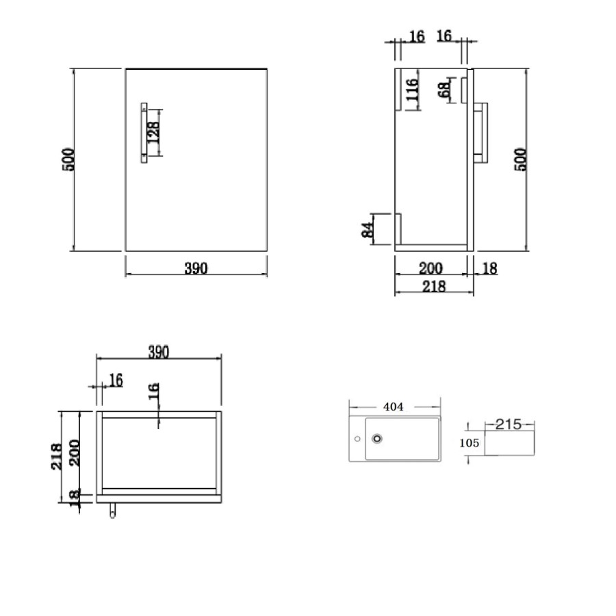 Grade A1 - 400mm Wood Effect Wall Hung Cloakroom Vanity Unit with Basin - Ashford