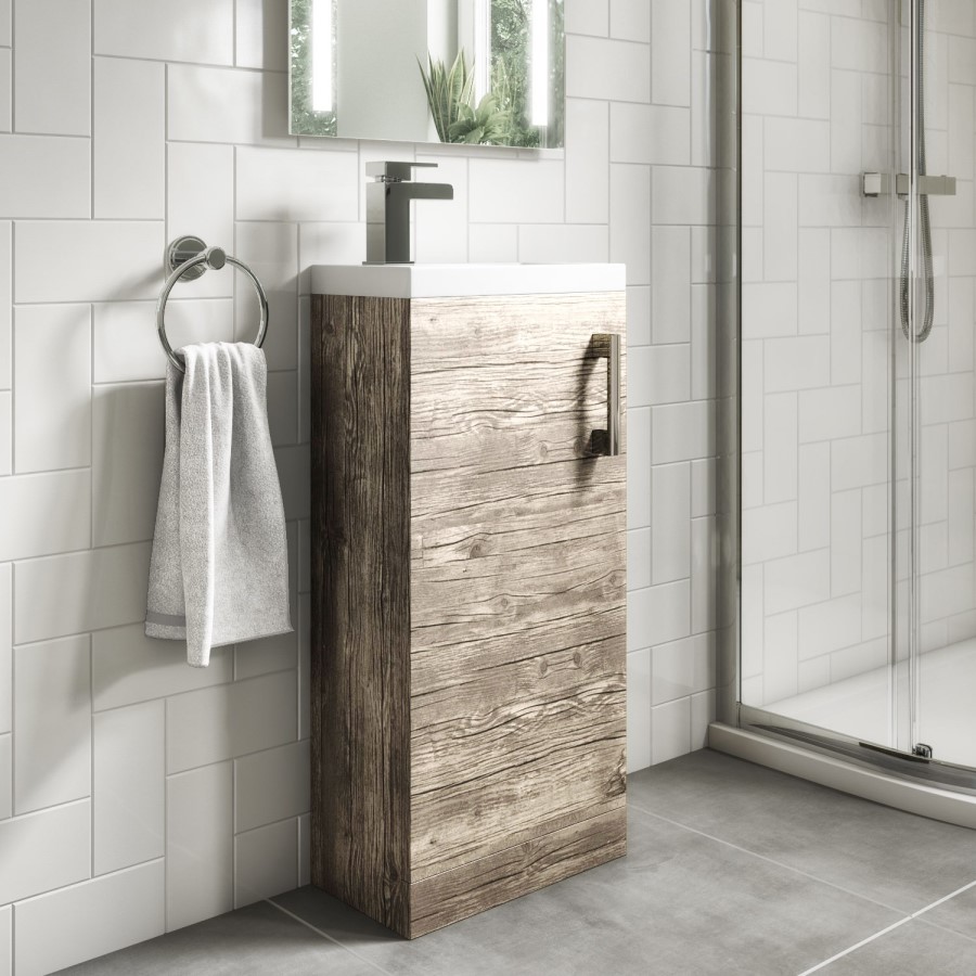 400mm Wood Effect Cloakroom Vanity Unit with Basin - Ashford