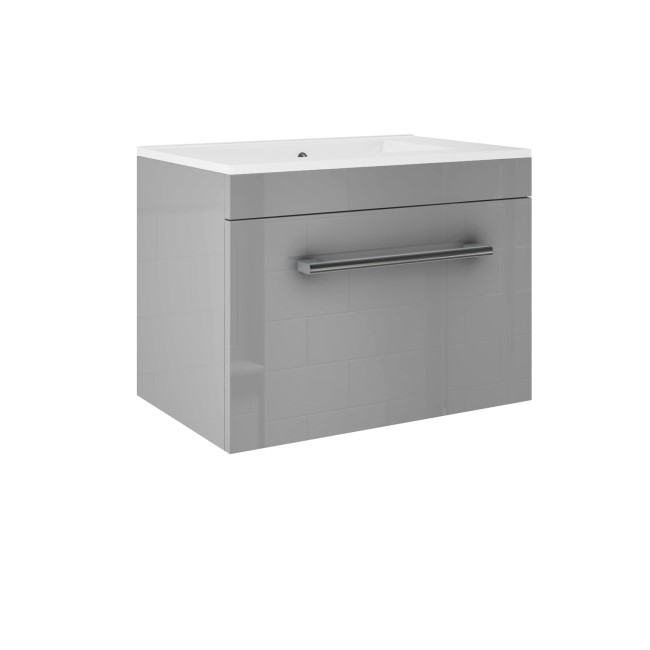 600mm Grey Wall Hung Vanity Unit with Basin and Chrome Handle - Ashford