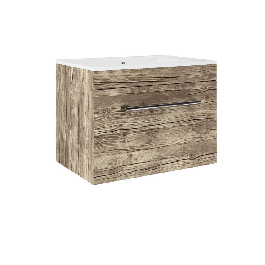 600mm Wood Effect Wall Hung Vanity Unit with Basin - Ashford