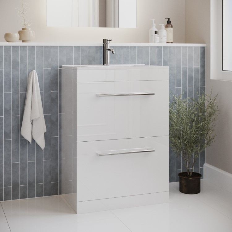 600mm White Freestanding Vanity Unit with Basin and Chrome Handles - Ashford