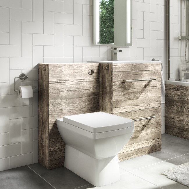 1100mm Wood Effect Toilet and Sink Unit with Square Toilet - Ashford