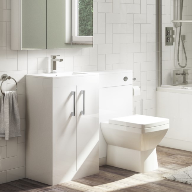 1000mm White Toilet and Sink Unit with Square Toilet- Ashford