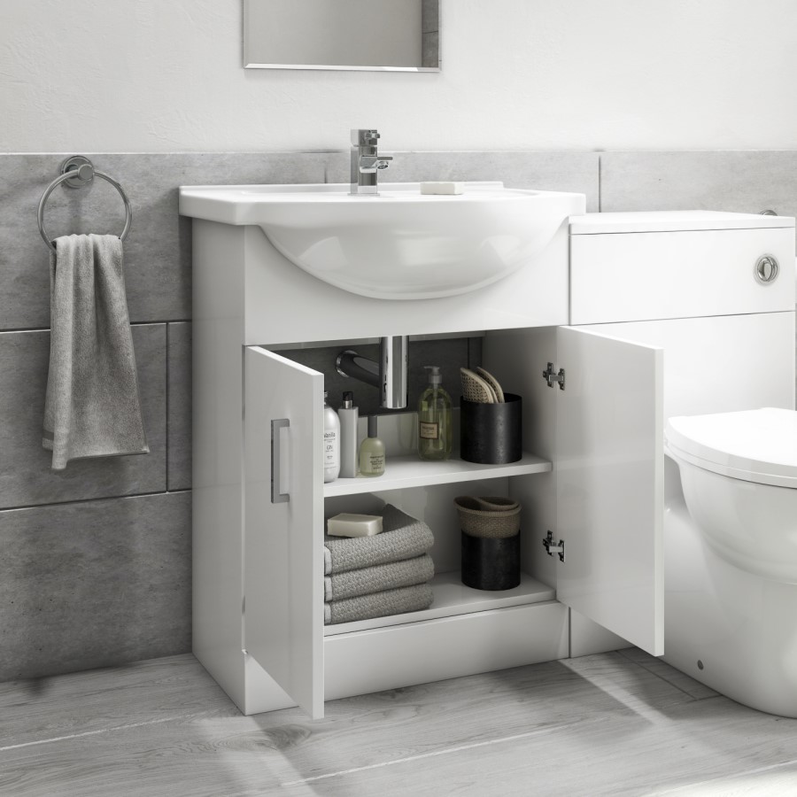 650mm White Freestanding Vanity Unit with Basin - Classic