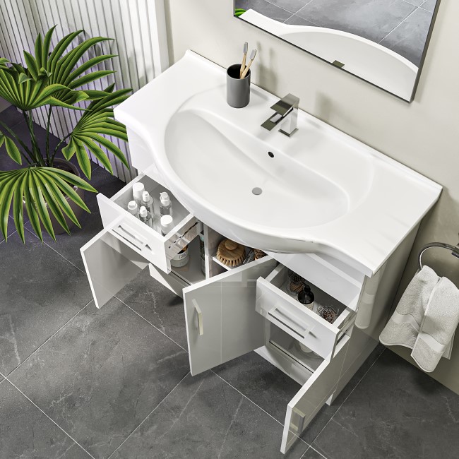 Grade A2 - 850mm White Freestanding Vanity Unit with Basin - Classic