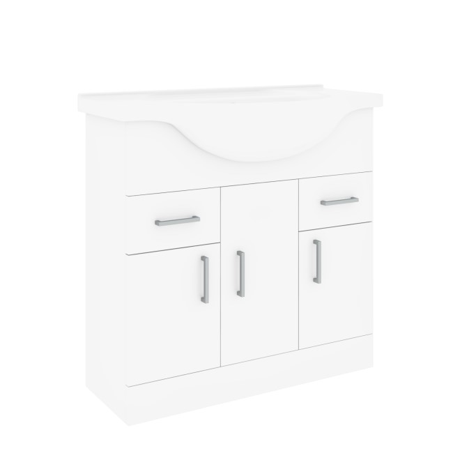 Grade A2 - 850mm White Freestanding Vanity Unit with Basin - Classic