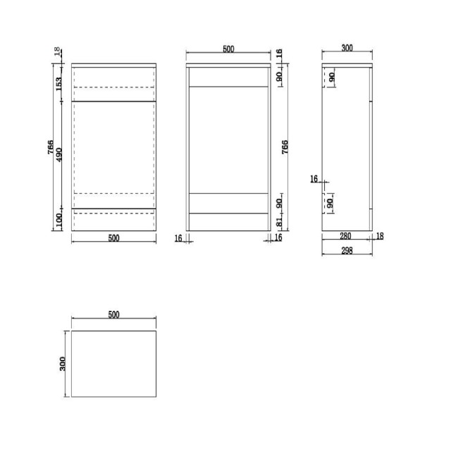 500mm White Back to Wall Toilet Unit Only - Classic