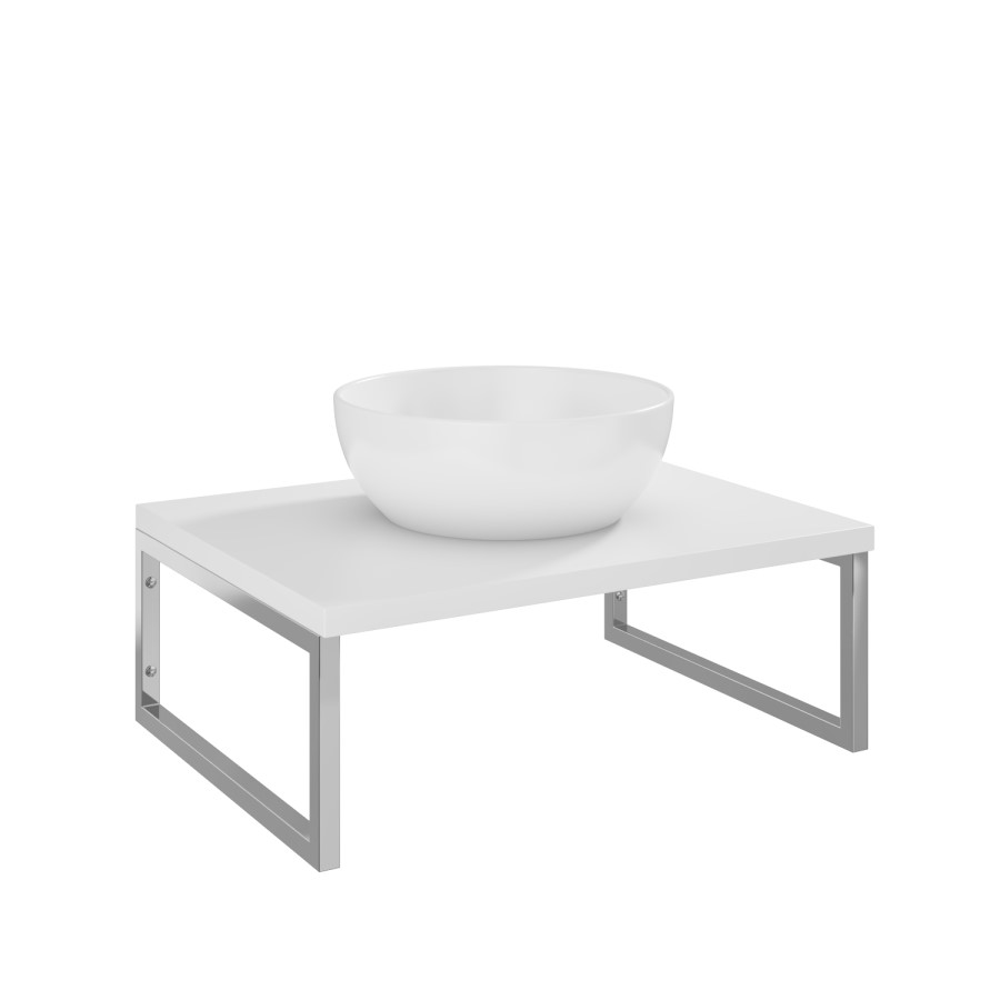 600mm White Countertop Basin Shelf with Round Basin - Lund
