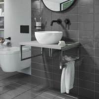 600mm Concrete Effect Countertop Basin Shelf with Round Basin - Lund 600mm Concrete Effect Countertop Basin Shelf with Round Basin - Lund