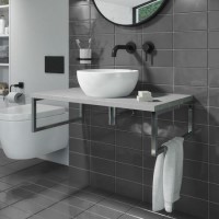 800mm Concrete Effect Countertop Basin Shelf with Round Basin - Lund 800mm Concrete Effect Countertop Basin Shelf with Round Basin - Lund