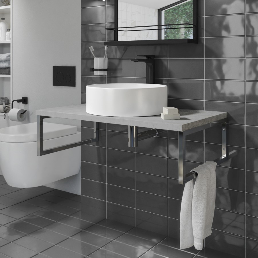 800mm Concrete Effect Countertop Basin Shelf with Basin - Lund