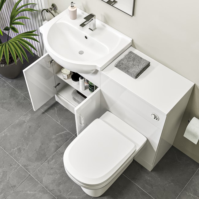 1100mm White Toilet and Sink Unit with Round Toilet - Classic